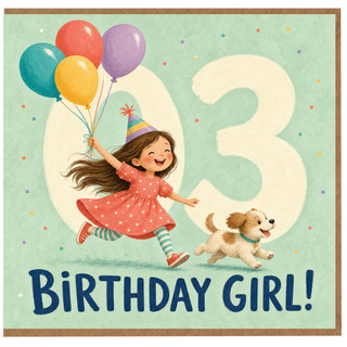 3rd Birthday Card, Happy Birthday Girl Card with Balloons