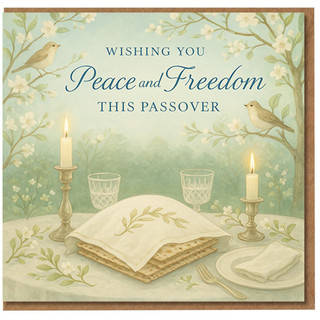 Passover Card - Wishing You Peace and Freedom - Elegant Seder Table with Matzah, Candles and Spring Blossoms - Jewish Holiday Greeting