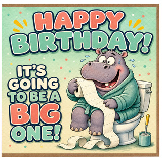 Birthday Card, It's Going to Be a Big One Hippo Toilet Card