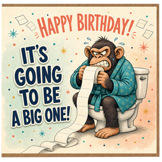 Birthday Card, It's Going to Be a Big One, Humorous Monkey Toilet Birthday Card