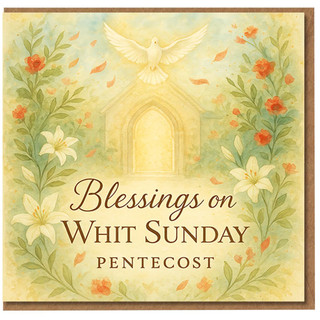 Whit Sunday Pentecost Blessings Card - Dove, Church Door and Floral Watercolour Christian Greeting
