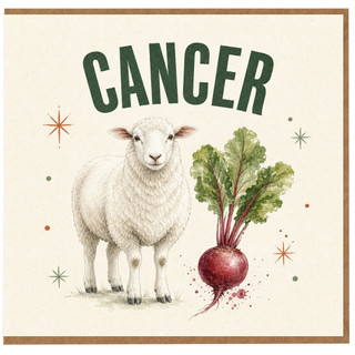Birthday Card, Zodiac Cancer Greeting Card, Sheep and Beetroot Pun Card