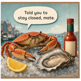 Birthday Card, Told You to Stay Closed Mate Seafood Humour Greeting Card