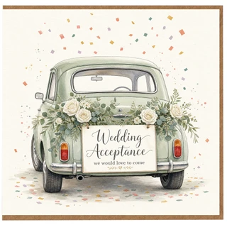 Birthday Card, Vintage Car Floral Wedding RSVP Card