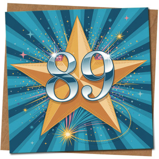 89th Birthday Card - Star and Fireworks Design - 145mm x 145mm Square -, Includes Kraft Envelope