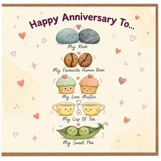 Birthday Card, Cute Romantic Couples Anniversary Card, My Rock My Love Muffin My Cup Of Tea My Sweet Pea Card