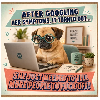Birthday Card, Rude Humour Card, Pug Laptop Novelty Greeting Card