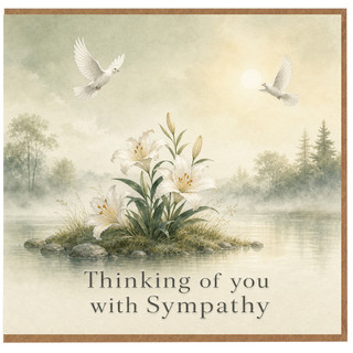 Birthday Card, Thinking of You with Sympathy, White Lilies and Doves