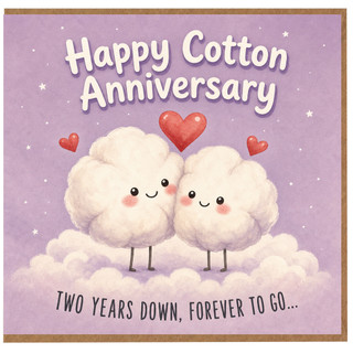 2nd Birthday Card, Happy Cotton Anniversary Card, Two Years Down Forever To Go