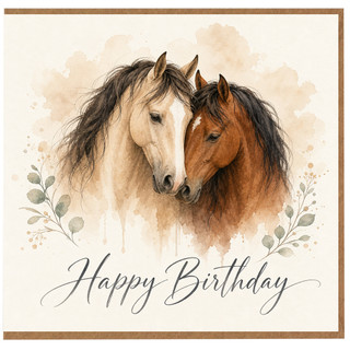 Birthday Card, with Two Horses Watercolour Design