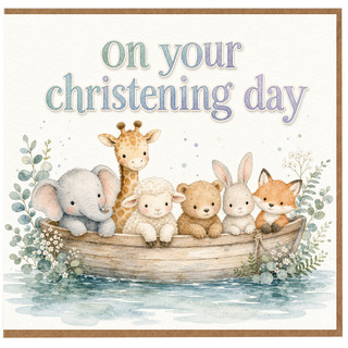 Birthday Card, On Your Christening Day Cute Animals Greeting Card
