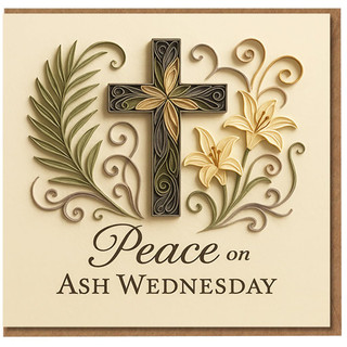 Peace on Ash Wednesday Card - Elegant Cross with Lilies and Palm, Quilling-Inspired Design