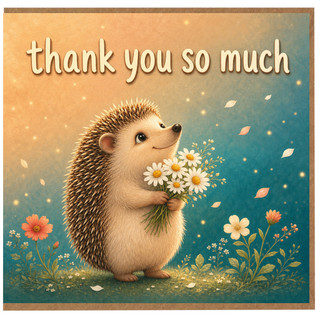 Birthday Card, Cute Hedgehog Floral Thank You Card