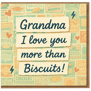 Grandma Birthday Card - I Love You More Than Biscuits - Cute Retro Biscuit Pattern with Hearts, Fun Card for Nan, Granny or Gran