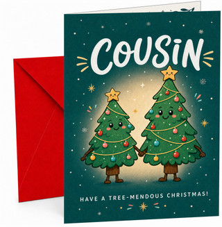 Cousin Christmas Card Cute Trees Holding Hands