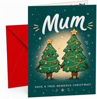 Mum Christmas Card with Cute Tree Couple and Tree-mendous Pun