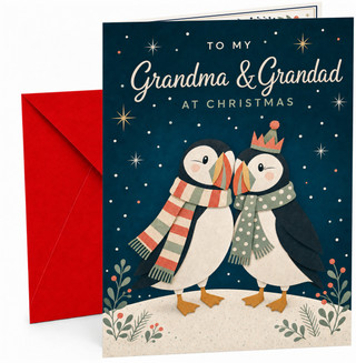 Grandma & Grandad Christmas Card, Cute Penguins in Scarves