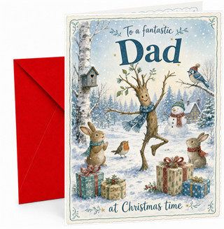 Dad Christmas Card, Dancing Tree and Woodland Animals