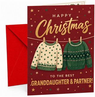Granddaughter & Partner Christmas Card, Hanging Jumpers