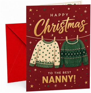 Nanny Christmas Card, Festive Jumpers on Washing Line