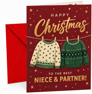 Niece & Partner Christmas Card, Hanging Christmas Jumpers