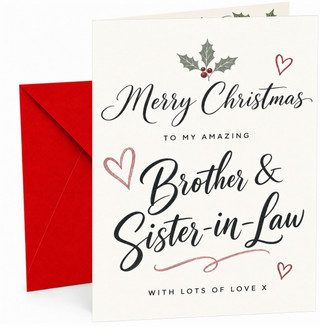 Brother & Sister-in-Law Christmas Card Holly and Hearts