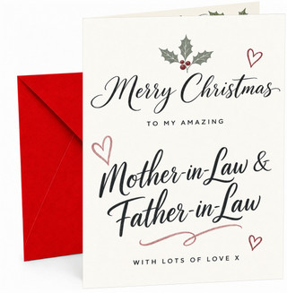 Mother-in-Law & Father-in-Law Christmas Card Holly & Hearts