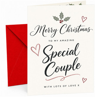 Special Couple Christmas Card Holly and Hearts Script