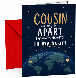 Cousin Christmas Card, Apart But Always in My Heart World