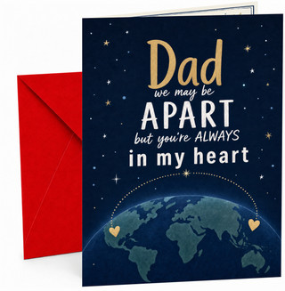 Dad Christmas Card, We May Be Apart World Map Stars