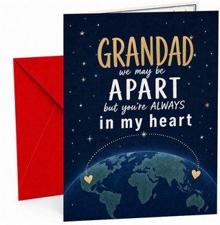 Grandad Christmas Card, We May Be Apart World Map Stars
