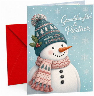 Granddaughter & Partner Christmas Card Snowman in Bobble Hat