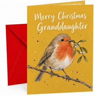 Granddaughter Christmas Card with Robin and Mistletoe
