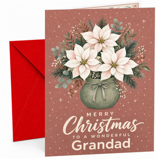 Grandad Christmas Card, White Poinsettia Bouquet in Vase