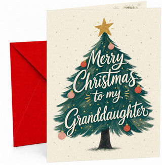 Granddaughter Christmas Card, Merry Christmas Tree Illustration