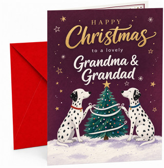 Grandma & Grandad Christmas Card, Dalmatians with Tree