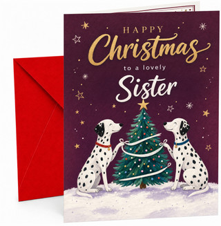 Sister Christmas Card with Dalmatian Dogs and Tree