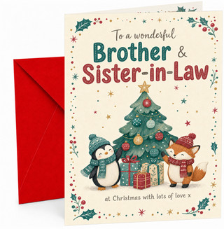 Brother & Sister-in-Law Christmas Card Penguin & Fox Tree