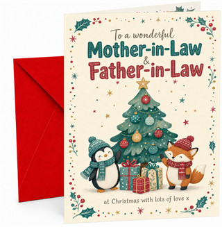 Mother-in-Law & Father-in-Law Christmas Card Fox & Penguin