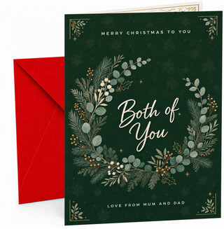 Both of You Christmas Card, Green Foliage Wreath