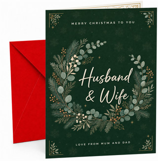 Husband & Wife Christmas Card Eucalyptus Wreath Green