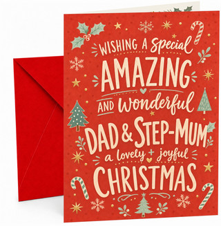 Dad & Step-Mum Christmas Card, Red Typography Candy Canes