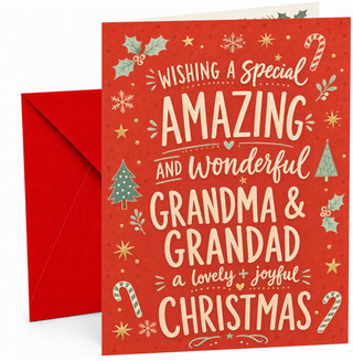 Grandma & Grandad Christmas Card, Red Candy Cane Typography