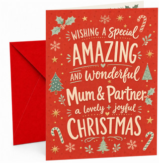 Mum & Partner Christmas Card, Red Candy Canes & Trees