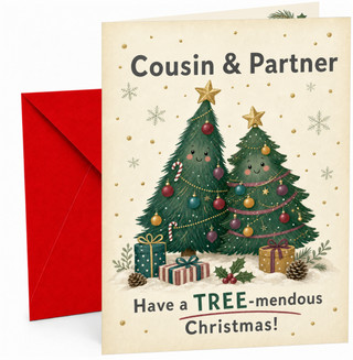 Cousin & Partner Christmas Card Tree-mendous Cute Trees
