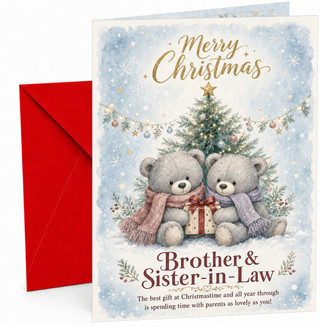 Brother & Sister-in-Law Christmas Card Teddy Bears by Tree
