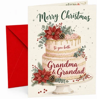 Grandma & Grandad Christmas Card, Poinsettia Cake on Stand