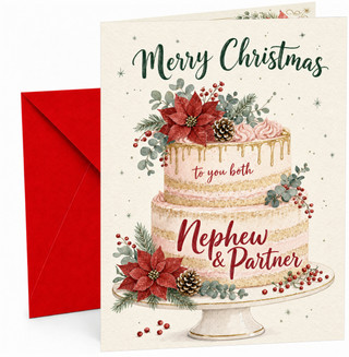Nephew & Partner Christmas Card, Poinsettia Cake Stand