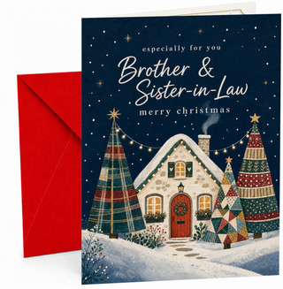 Brother & Sister-in-Law Christmas Card Snowy Cottage Trees