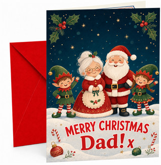 Dad Christmas Card, Santa and Mrs Claus with Elf Kids